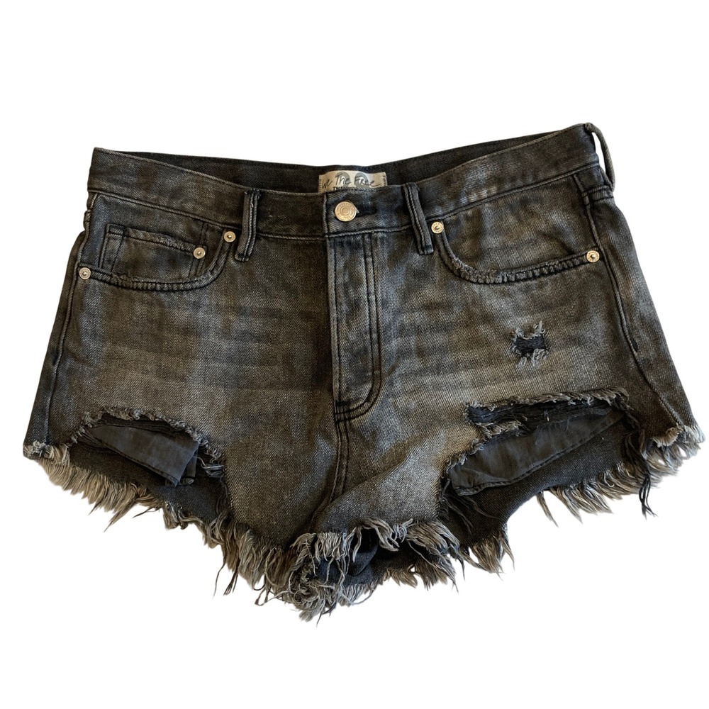 Free People We The Free Distressed Denim Shorts Size 29 Washed Black Cut Off Y2K